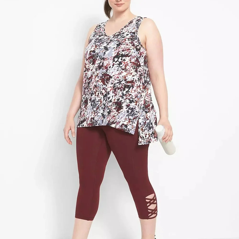 LIVI Lane Bryant Canyon Print Soft V-Neck High-Low Tank With Back Cutout 22/24